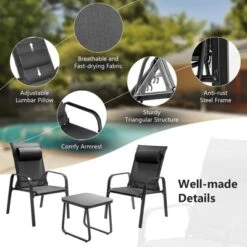 Tangkula 3PCS Patio Adjustable Back Stackable Chairs Side Table Set Bistro Set Classic Furniture Chair Set For Garden Black/Brown/Grey -Tangkula GUEST c9a0ffe9 eb4b 4a09 92f7 c06aa44b0dd2