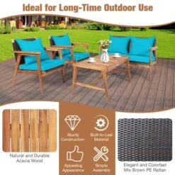 Tangkula 4PCS Patio Rattan Furniture Set Wood Frame Cushioned Sofa With Coffee Table Sectional Conversation Sofa Set For Garden -Tangkula GUEST c9ec941a 6f3a 4a9d af74 e7335775b0d9 1