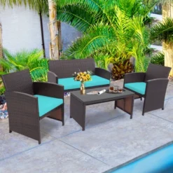 Tangkula 8PCS Outdoor Patio Furniture Sets Weather-Resistant Rattan Sofas W/ Soft Cushion Turquoise -Tangkula GUEST c9fac3fa 3760 4afe 8310 c58250174961