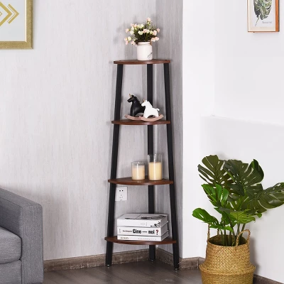 Tangkula 4-layers Corner Shelf Metal Storage Rack Bookcase Display Stand Wood 3 Tangkula 4-layers Corner Shelf Metal Storage Rack Bookcase Display Stand Wood