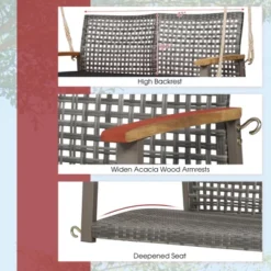 Tangkula Rattan Patio Porch Swing 2-Person Cushioned Swing Chair Bench -Tangkula GUEST ca3293d0 4453 41cb b9c7 cee7bd9dcf7b