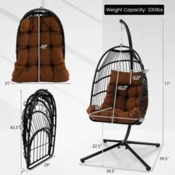 Tangkula Swing Egg Chair Hanging Basket Chair W/Stand Waterproof Cover & Cushion -Tangkula GUEST ca848f32 e97a 4886 89c1 29f19b7401be