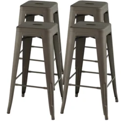 Tangkula 30" Set Of 4 Stackable Backless Metal Bar Stools W/ Footrest For Kitchen -Tangkula GUEST caf45f4b 3f16 4ba9 9b8e 08dca10ee37a