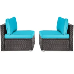 Tangkula 2-Piece Outdoor Wicker Rattan Sectional Armless Sofa Chair With Cushions -Tangkula GUEST cb6018cb eedc 41b6 89bd 274ee6f7b037