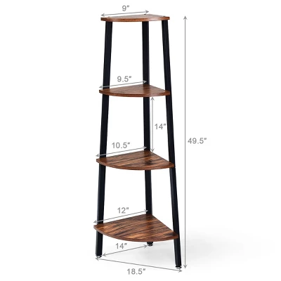 Tangkula 4-layers Corner Shelf Metal Storage Rack Bookcase Display Stand Wood 4 Tangkula 4-layers Corner Shelf Metal Storage Rack Bookcase Display Stand Wood - Image 2