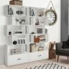 Tangkula 2PCS 6-tier Geometric Bookcase S-shaped Z-shelf Bookshelf Cabinet W/ Doors White -Tangkula GUEST cb97c310 9923 4cbf b21a 46b2fd737457