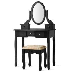 Tangkula Vanity Table Set W/ 360° Rotating Oval Mirror & Drawers Black/White -Tangkula GUEST cc6c5607 923a 4ef6 bbf0 a5d98285fc03