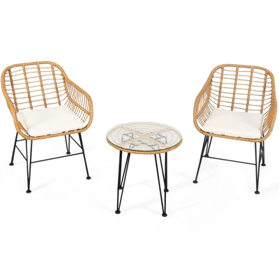 Tangkula 3 Pieces Patio Furniture Set W/Tempered Glass Coffee Table Set For Garden And Backyard White/Red/Turquoise/Grey/Black Cushions 12 Tangkula 3 Pieces Patio Furniture Set W/Tempered Glass Coffee Table Set For Garden And Backyard White/Red/Turquoise/Grey/Black Cushions - Image 10