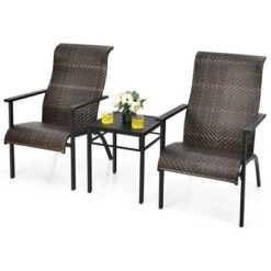 Tangkula 3PCS Rattan Bistro Chair Set Patio Furniture Set W/Table -Tangkula GUEST ccfd0fe3 266e 4dab abdf b4a12a268c4d