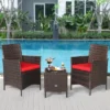 Tangkula 3 Pieces Patio Rattan Conversation Furniture Wicker Chairs With Coffee Table & Cushions Red/Blue/White -Tangkula GUEST cd541312 4973 44b7 8595 50db772fa96f