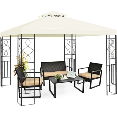 Tangkula 2-Tiers 10'x10'Outdoor Canopy Gazebo Art Steel Frame Party Patio Large Canopy Gazebo W/Netting 4 Tangkula 2-Tiers 10'x10'Outdoor Canopy Gazebo Art Steel Frame Party Patio Large Canopy Gazebo W/Netting - Image 2