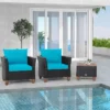 Tangkula 3PCS Patio Rattan Conversation Set Outdoor Furniture Set W/ Turquoise Cushions -Tangkula GUEST ce711698 ecd2 4284 b891 c98d0a2df4bf