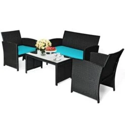 Tangkula 4 Piece Outdoor Patio Rattan Furniture Set Turquoise Cushioned Seat For Garden, Porch, Lawn 14 Tangkula 4 Piece Outdoor Patio Rattan Furniture Set Turquoise Cushioned Seat For Garden, Porch, Lawn -Tangkula GUEST ce784a0b 2733 4b45 8214 2c6e0a62a346