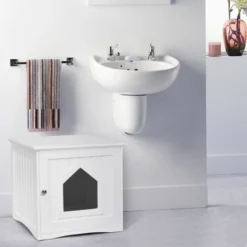 Tangkula Wooden Pet Cat House Litter Box Cat Washroom Nightstand Cat Storage Bench -Tangkula GUEST cf28e6d6 a7f1 4556 9e33 4ce4de6408af