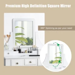 Tangkula Rotatable Mirror Vanity Set Makeup Dressing Table And Stool W/ 5 Drawers 12 Tangkula Rotatable Mirror Vanity Set Makeup Dressing Table And Stool W/ 5 Drawers -Tangkula GUEST cf5684dc 52b6 403f b856 c4fba609b909