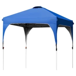 Tangkula Pop-up Canopy Tent 6.6’ X 6.6’ Height Adjustable Commercial Instant Canopy W/ Portable Roller Bag Blue/ White/ Grey -Tangkula GUEST cf8625c7 6bdc 42b6 9efa 0daded3da886