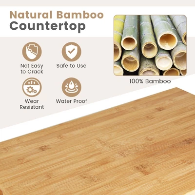 Tangkula 3-Tier Kitchen Island Cart Rolling Service Trolley W/ Bamboo Top Shelves 9 Tangkula 3-Tier Kitchen Island Cart Rolling Service Trolley W/ Bamboo Top Shelves - Image 7