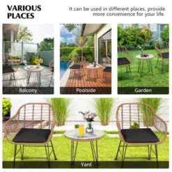 Tangkula 3PCS Patio Rattan Furniture Set With Round Tempered Glass Top Table & 2 Rattan Armchairs White/Turquoise/Red -Tangkula GUEST d012a0d7 afe2 48c0 946b 31789ff7add0
