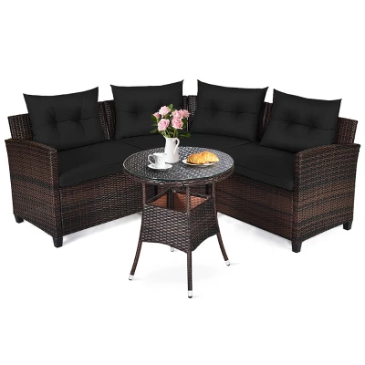 Tangkula 4PCS Outdoor Patio Conversation Set Wicker Rattan Sectional Sofa W/Cushions 14 Tangkula 4PCS Outdoor Patio Conversation Set Wicker Rattan Sectional Sofa W/Cushions - Image 12