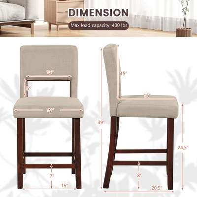 Tangkula 4-Piece Linen Fabric/PVC Leather Counter Height Bar Stool Set W/ Back & Rubber Wood Legs 4 Tangkula 4-Piece Linen Fabric/PVC Leather Counter Height Bar Stool Set W/ Back & Rubber Wood Legs - Image 2