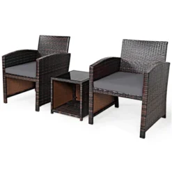 Tangkula 3 PCS Patio Rattan Furniture Set Conversation Chair Set With Soft Cushion & Coffee Table For Backyard Poolside Garden Gray -Tangkula GUEST d05fdc2b 1849 4392 bae8 7c4fa7f2ef1c