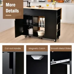 Tangkula Kitchen Island Cart Rolling Serving Trolley W/ Drop Leaf Spice Rack Shelves -Tangkula GUEST d0f43f6e 7b13 4af3 9661 eedd1d877951