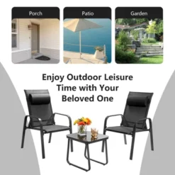Tangkula 3PCS Patio Adjustable Back Stackable Chairs Side Table Set Bistro Set Classic Furniture Chair Set For Garden Black/Brown/Grey -Tangkula GUEST d106111e b2a9 4b0f a739 2b6a15c17b98