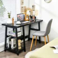 Tangkula Trestle Computer Desk Indoor Office Workstation For Home Office With 2-Tier Storage Shelves -Tangkula GUEST d14dcf1f 26bf 4c12 9a59 e352948c871d
