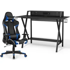 Tangkula Gaming Desk& Massage Gaming Chair Set Gamer Workstation With Headphone Hook -Tangkula GUEST d18c2c64 faff 412d a936 786b53c75df5