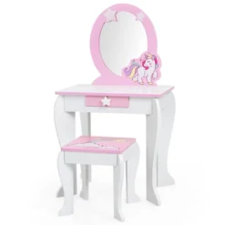 Tangkula 2-in-1 Kids Vanity Set Makeup Table & Chair Set For Toddlers W/Detachable Mirror Pink/White -Tangkula GUEST d1bb30fd 86bd 4cb6 9dfd f8964e8e7311