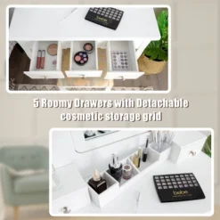 Tangkula Rotatable Mirror Vanity Set Makeup Dressing Table And Stool W/ 5 Drawers 14 Tangkula Rotatable Mirror Vanity Set Makeup Dressing Table And Stool W/ 5 Drawers -Tangkula GUEST d21d6f65 cf1f 4a06 a9c3 51f3049448f9