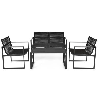 Tangkula 4 PCS Patio Furniture Sofa Set Loveseat Coffee Table For Backyard Balcony & Poolside 4 Tangkula 4 PCS Patio Furniture Sofa Set Loveseat Coffee Table For Backyard Balcony & Poolside - Image 2