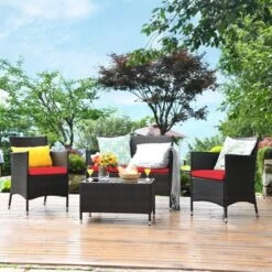 Tangkula 4-Piece Patio Rattan Wicker Conversation Furniture Set Sofa Chair Table Set -Tangkula GUEST d333e960 c48f 491e 84ad ac0e1322ddd2