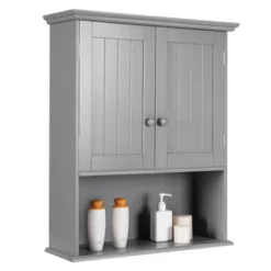 Tangkula Wall Mounted Bathroom Cabinet Medicine Cabinet Storage Organizer With 2 Doors & Adjustable Shelf Grey/White -Tangkula GUEST d37d9cf9 dc60 4016 b6f3 0f39d4cbbdcb