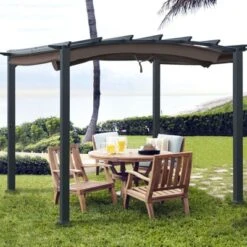 Tangkula Outdoor Retractable Pergola 10 X 10ft Patio Pergola Gazebo Sun Shade Shelter Canopy W/Heavy Duty Steel Frame For Beach