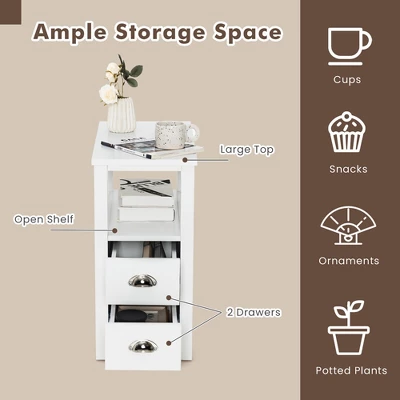 Tangkula 2PCS Nightstand Side End Sofa Table W/ 2 Drawers For Living Room Bedroom White 8 Tangkula 2PCS Nightstand Side End Sofa Table W/ 2 Drawers For Living Room Bedroom White - Image 6