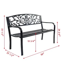 Tangkula 50"Patio Bench Porch Chair Steel Frame Cast Iron Loveseat W/ Backrest For Park Garden -Tangkula GUEST d3b46c3f f953 4622 aa86 148a1d7d4d47