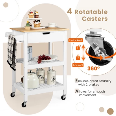 Tangkula 3-Tier Kitchen Island Cart Rolling Service Trolley W/ Bamboo Top Shelves 8 Tangkula 3-Tier Kitchen Island Cart Rolling Service Trolley W/ Bamboo Top Shelves - Image 6