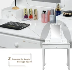 Tangkula Make-Up Vanity Table Dresser Set W/LED Light & Padded Stool -Tangkula GUEST d417cf10 16d1 4ba0 bf5e d87b91b560bc