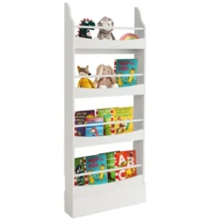 Tangkula 4-Tier Kids Bookshelf Toy Storage Bookcase Rack Wall W/ Anti-toppling Kits -Tangkula GUEST d468394c 7df6 4805 a0f5 fb6d4151b311