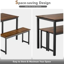 Tangkula 3pcs Dining Table Set For 4 Modern Industrial Counter Height Kitchen Table Set With 2 Benches For Dining Room Natural/Brown -Tangkula GUEST d51dfcd5 3965 4960 8d8b 21e1f339982e