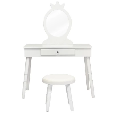Tangkula Kids Princess Vanity Table Set W/ Chair Crown Mirror White 6 Tangkula Kids Princess Vanity Table Set W/ Chair Crown Mirror White - Image 4