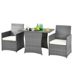 Tangkula 3PCS Patio Rattan Furniture Set Outdoor Wicker Table & Chair Set W/Cushions White/Red/Gray/Turquoise/Navy 14 Tangkula 3PCS Patio Rattan Furniture Set Outdoor Wicker Table & Chair Set W/Cushions White/Red/Gray/Turquoise/Navy -Tangkula GUEST d6213b46 0e92 497b baa4 8d8198d82c0d