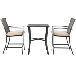 Tangkula 3-Piece Patio Rattan Furniture Set Outdoor Bistro Set Cushioned Chairs & Table Set Gray/Brown -Tangkula GUEST d63f8e56 81ff 4afc 909b d4d9b33bc285