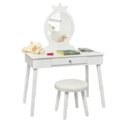 Tangkula Kids Princess Vanity Table Set W/ Chair Crown Mirror White 14 Tangkula Kids Princess Vanity Table Set W/ Chair Crown Mirror White -Tangkula GUEST d66545e7 922b 4cb2 a2a4 028d9cf71a79