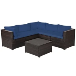 Tangkula 6 PCS Patio Rattan Furniture Set Outdoor Wicker Conversation Sofa Set W/Tempered Glass Coffee Table -Tangkula GUEST d7774da3 18e0 4809 a15b e2870878595c