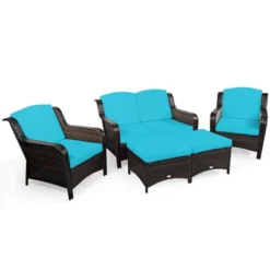 Tangkula 5 PCS Patio Rattan Sectional Sofa Set Outdoor Furniture Conversation Set Cushioned Loveseat Sofa Ottoman -Tangkula GUEST d8159c47 a30c 45af 97f7 3b4060a27f8a