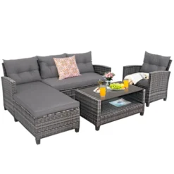 Tangkula 4PCS Patio Rattan Furniture Set Outdoor Wicker Sofa Loveseat Set W/Extra Cushion Gray -Tangkula GUEST d82c851c 6944 4b81 b5fb 552749f100b0