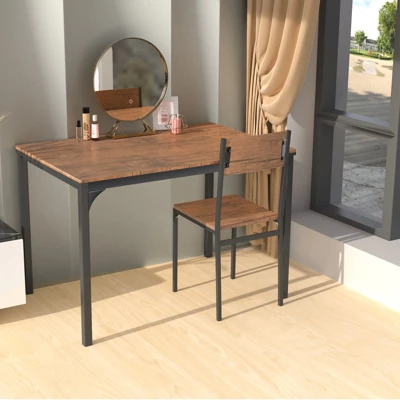 Tangkula 4PCS Dining Table Set Kitchen Table With Bench And Chairs Industrial Gathering Bench Dining Set Brown/Grey 4 Tangkula 4PCS Dining Table Set Kitchen Table With Bench And Chairs Industrial Gathering Bench Dining Set Brown/Grey - Image 2