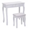 Tangkula Oval Mirror 4 Drawer Vanity Mirror Makeup Table W/ Cushioned Stool White
